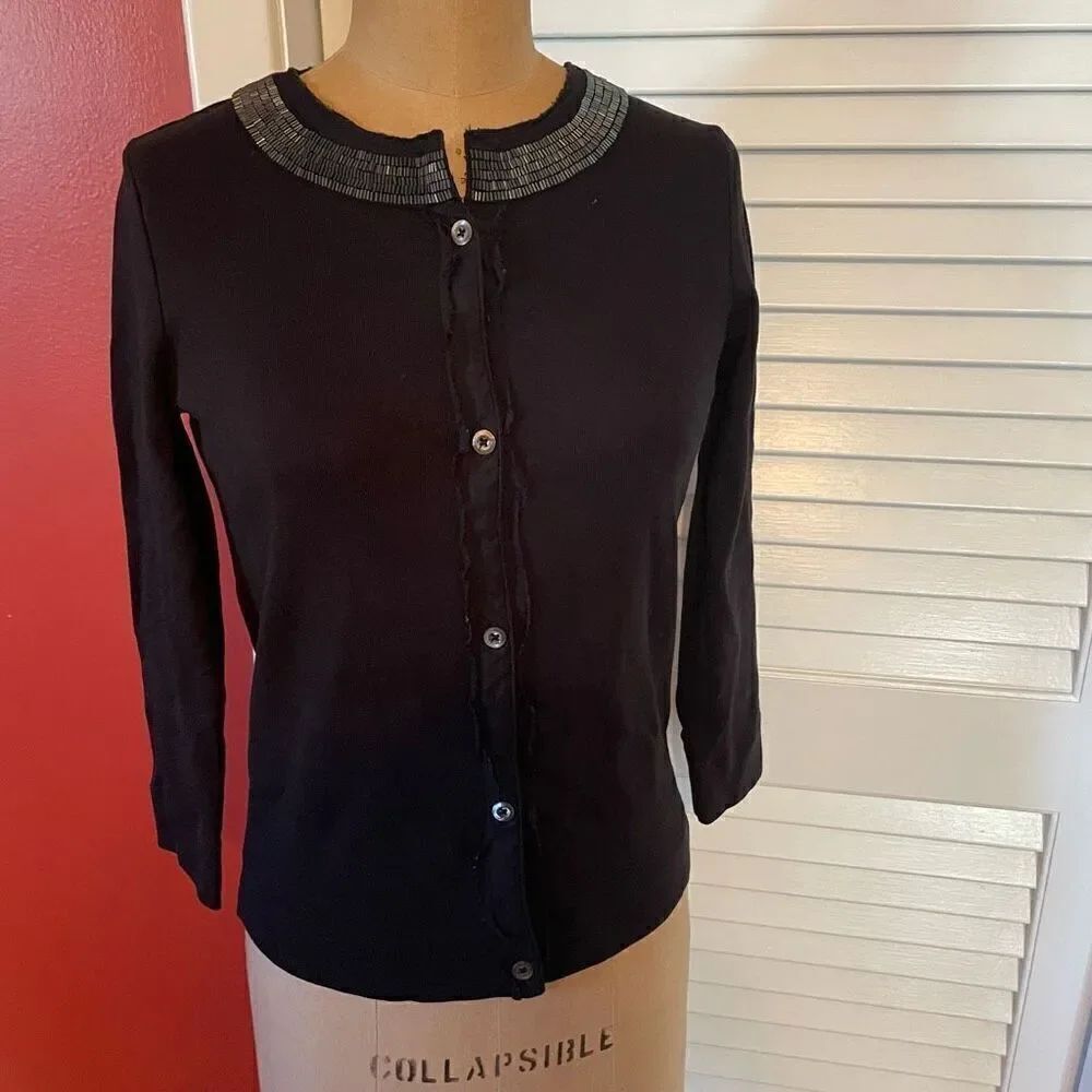 J CREW | black cardigan with beaded collar XS